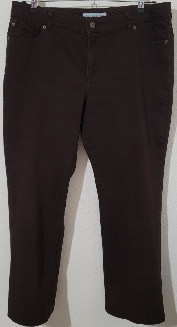Chico's Platinum Brown Denim Jeans 2.5 Large 12 14 5 Pocket Design Boot Leg